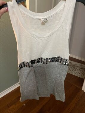 Victoria's Secret White & Gray Sequin Band Tank Top